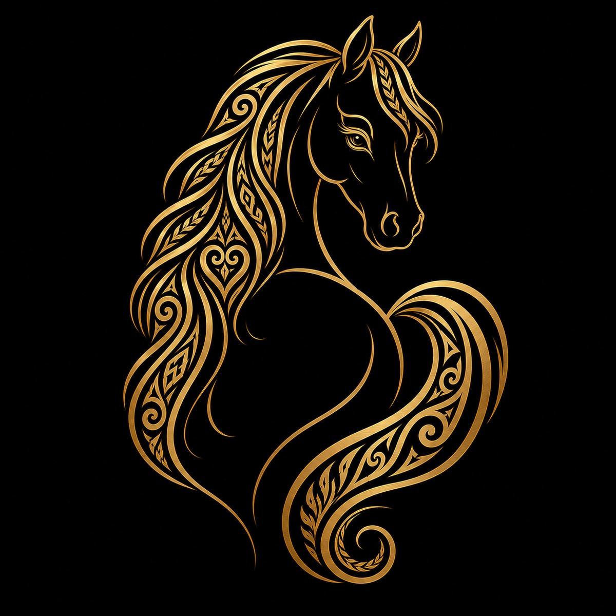 Penelope, the ornate golden horse emblem and guide of The Riding Kid Club